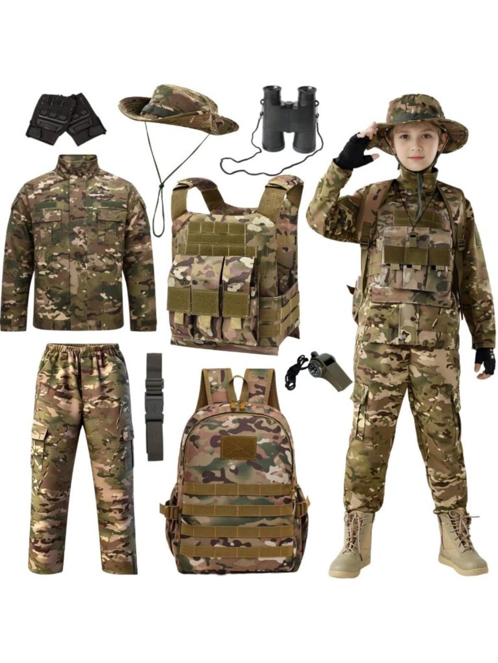 Boys Army Costume - Kids Camo Military Outfit for Halloween & Cosplay Fun